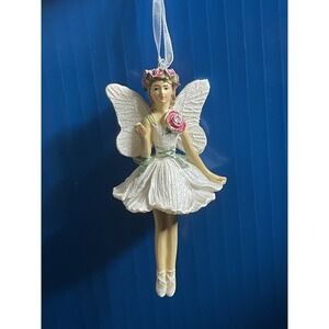 FAIRY BALLERINA w/ WINGS  A D A Rose Christmas ORNAMENT Silver Tree Holiday 4.5"